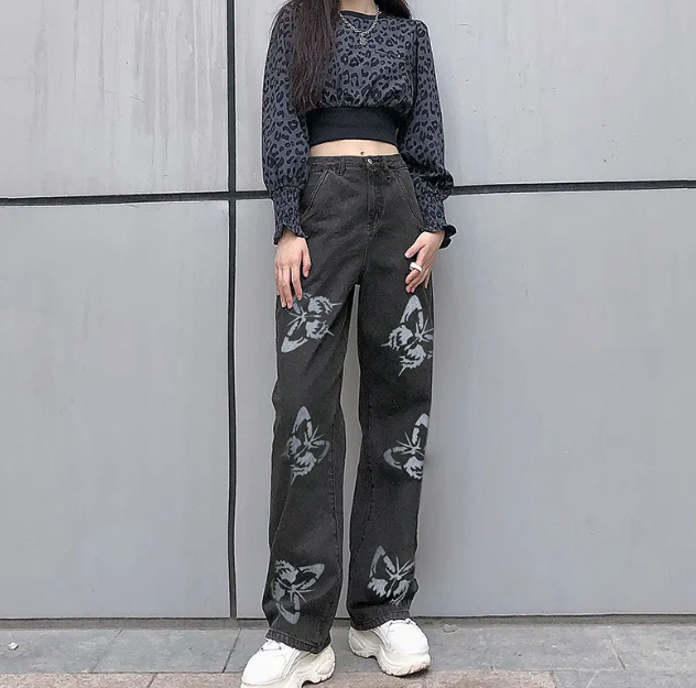 Straight-leg Butterfly Denim Trousers