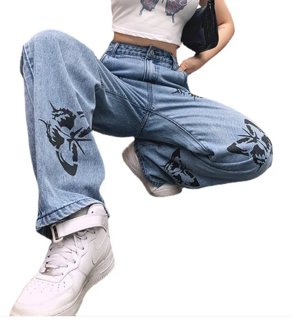Straight-leg Butterfly Denim Trousers