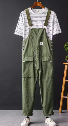 Retro One-Piece Cargo Suspender Trousers
