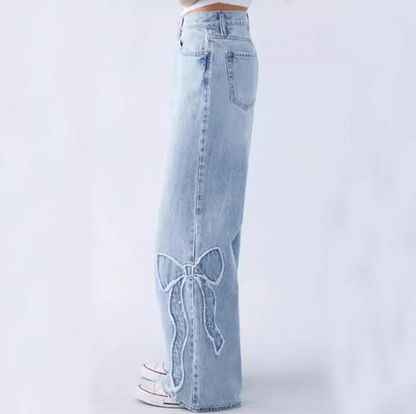 Chic Bow Embroidered Jeans