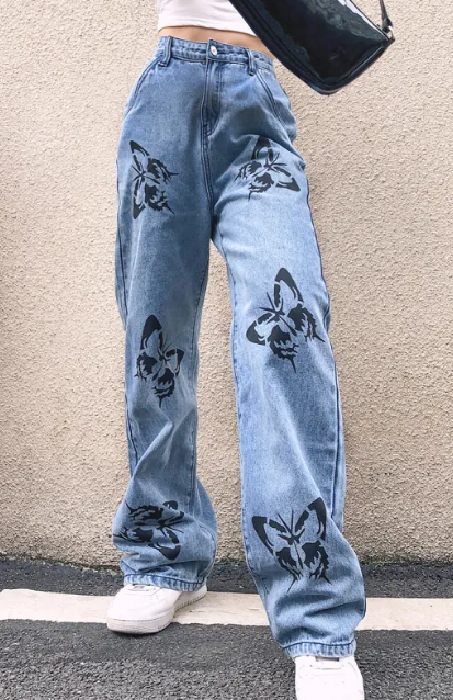 Straight-leg Butterfly Denim Trousers