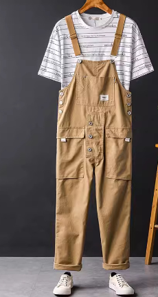 Retro One-Piece Cargo Suspender Trousers
